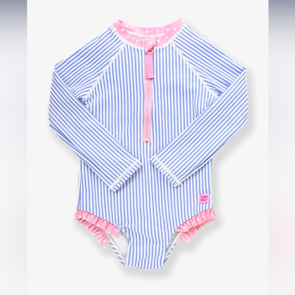 Ruffle Butts Seersucker Long Sleeve One Piece Rash Guard